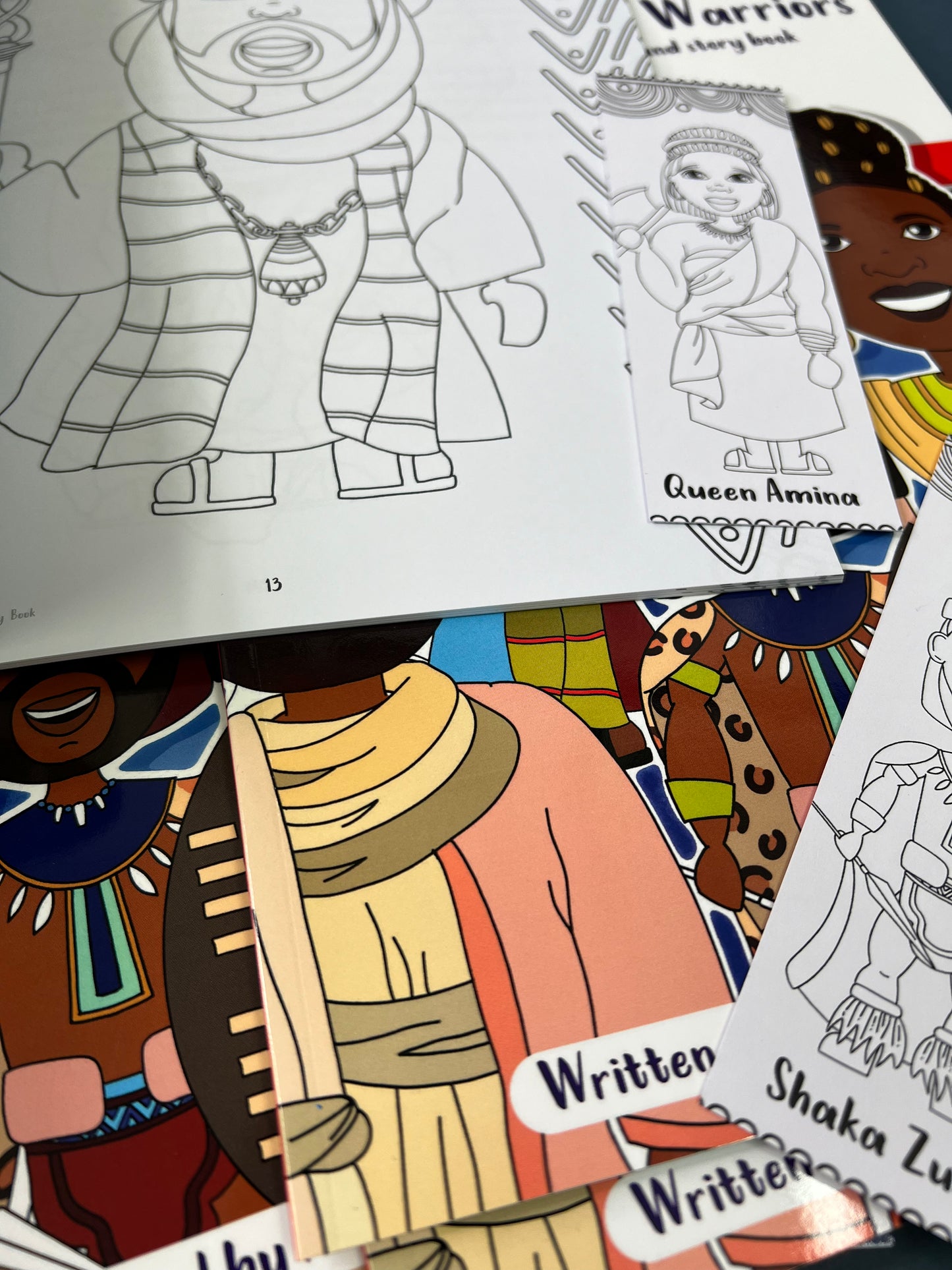 Coloring book pages with illustrations of characters and text, featuring a focus on diversity and cultural representation.
